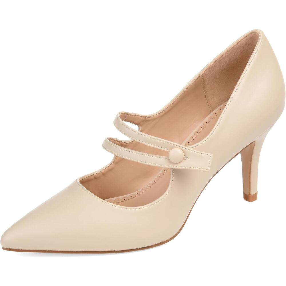 Journee Collection Women Sidney Pointed Mary Jane Pump Heels Size US 9M Ivory